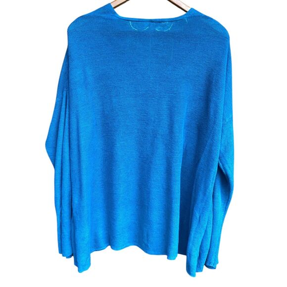 Eileen Fisher Organic linen blend V-neck teal blue thin sweater top lagenlook XL - Picture 8 of 10